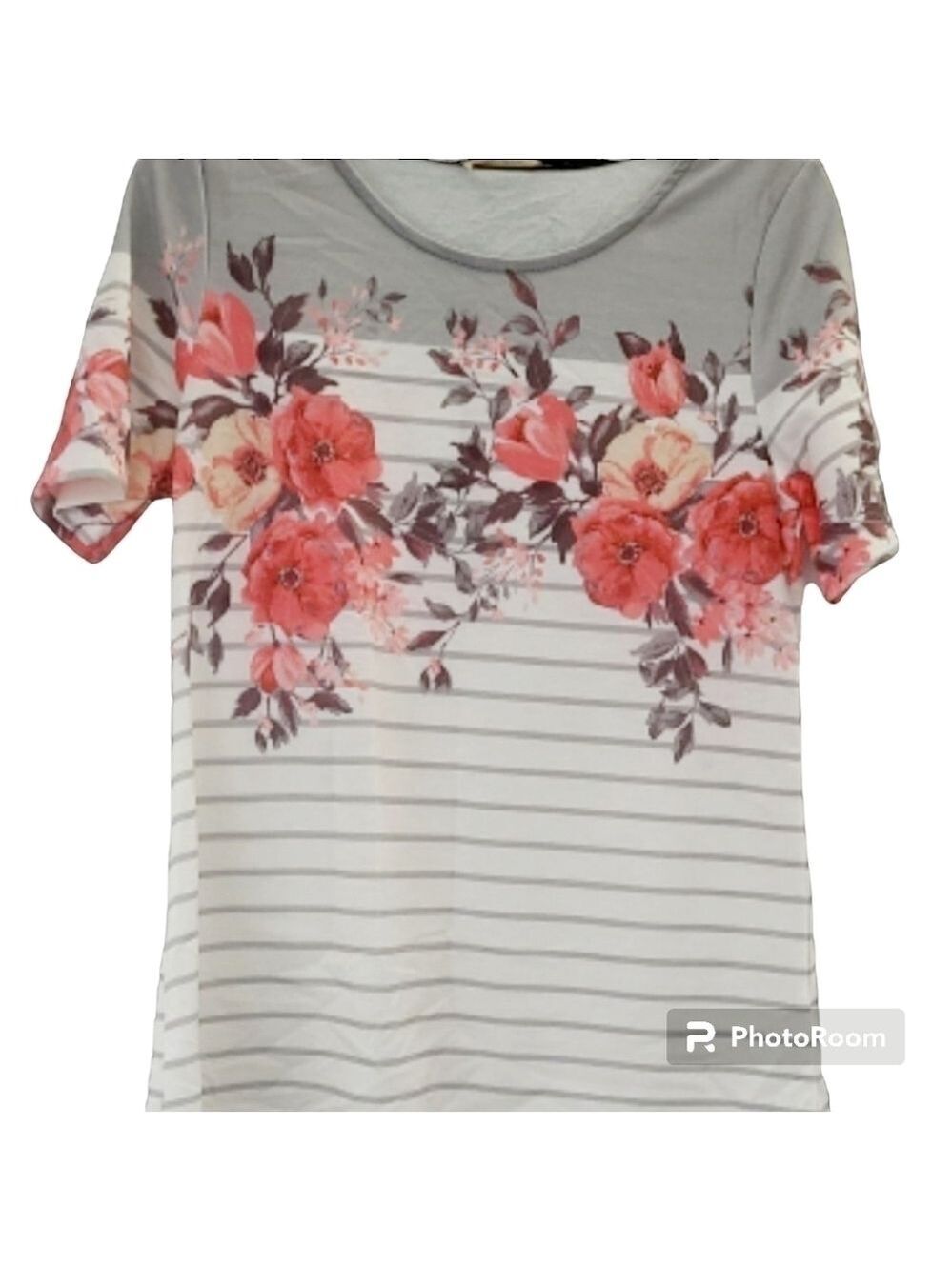 12 PM By MON Ami French Terry Floral Print Short Sleeve Top Size Large NWT